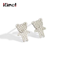 kinel 2020 new real 100 925 sterling silver animal cute bear stud earrings for women sterling silver jewelry gifts