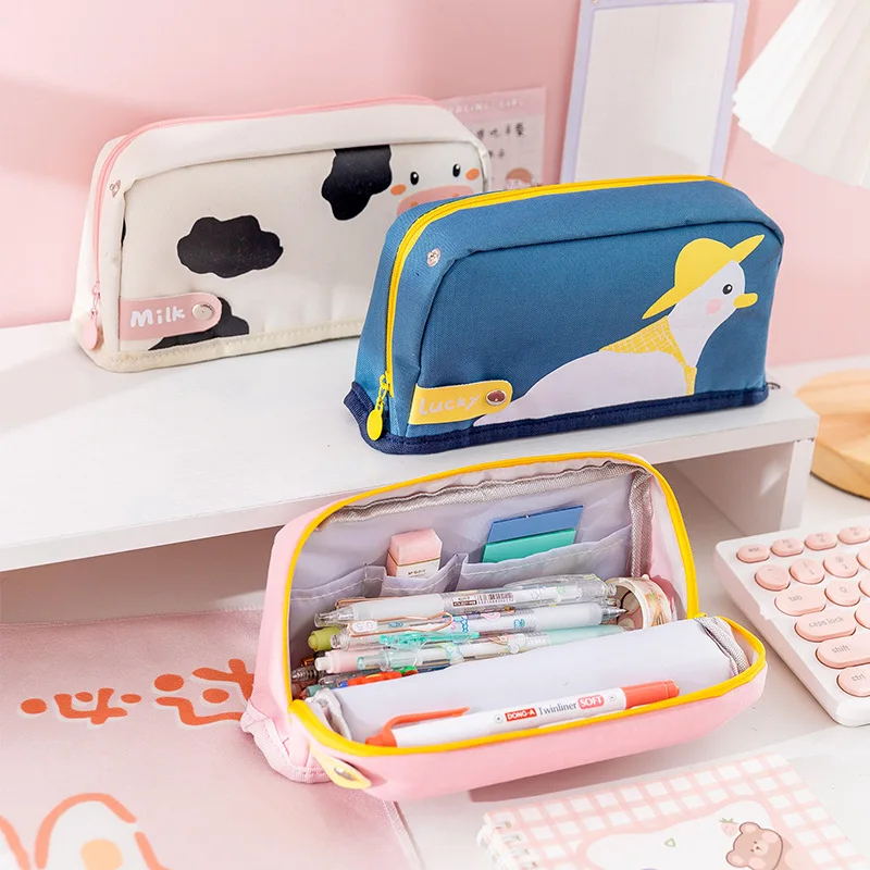 

kawaii Large Pencil Case Stationery Storage Bags Canvas Pencil Bag Cute Collapsible Bag School Supplies for Girl Kids