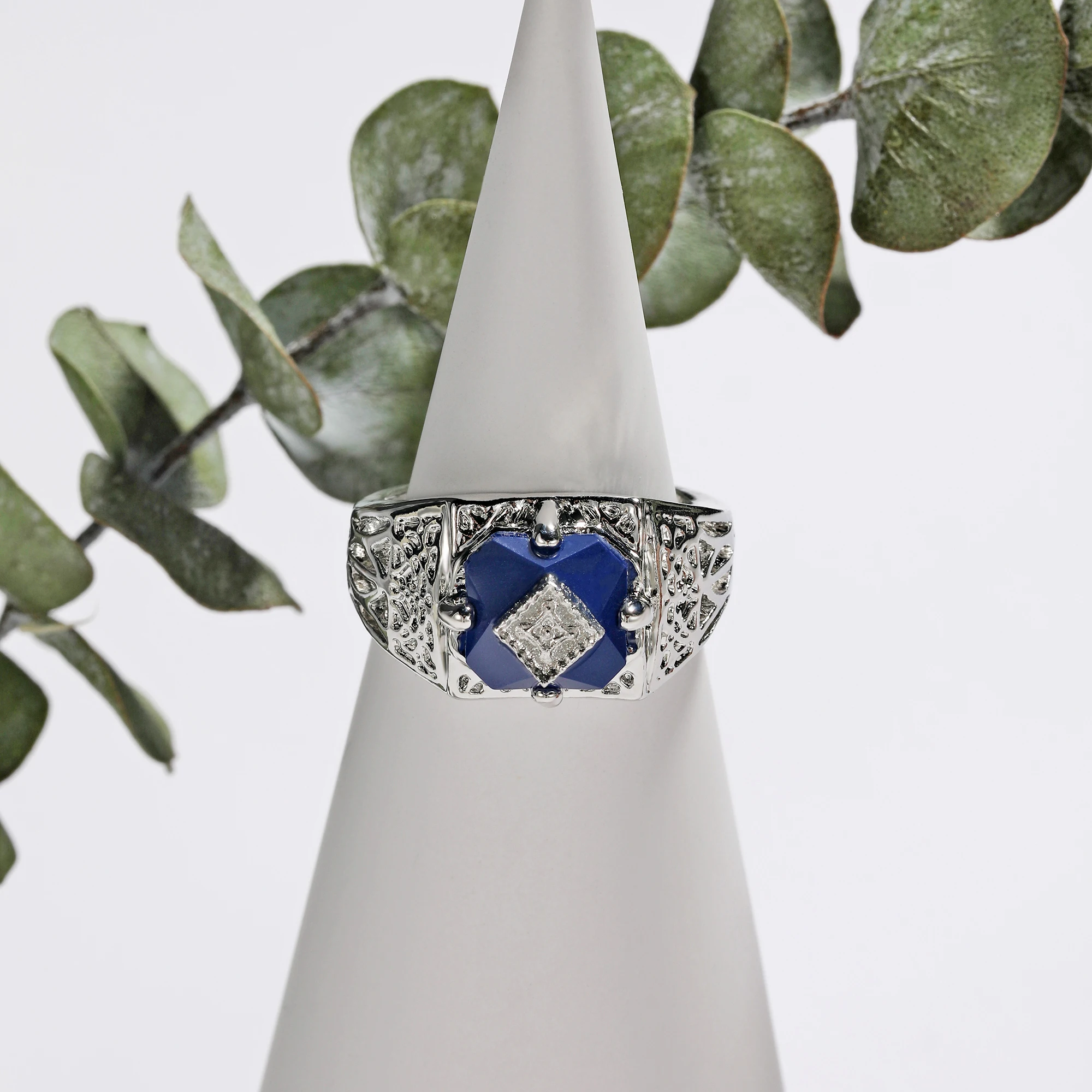

Vampire Diaries Caroline Ring Lapis Lazuli Filigree Daylight Rings for Women Caroline Forbes Cosplay Costume Resin Jewelry