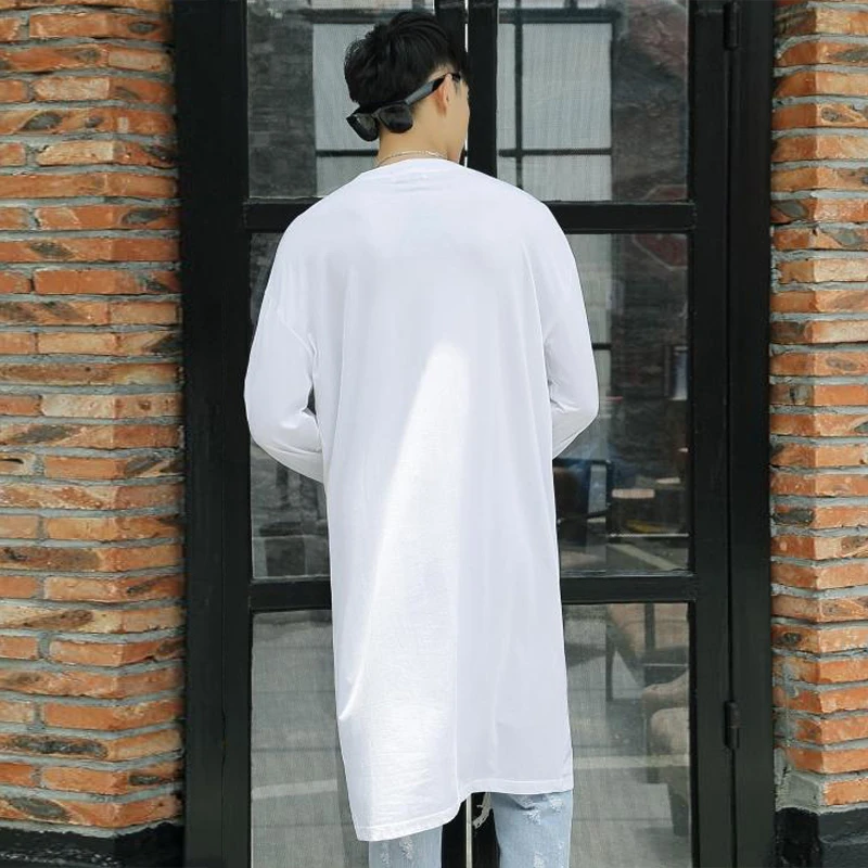 Spring and Autumn Korean Men's Long Sleeve T-Shirt Street Fashion England Simple Wild Super Solid Color Large Size T- | Мужская