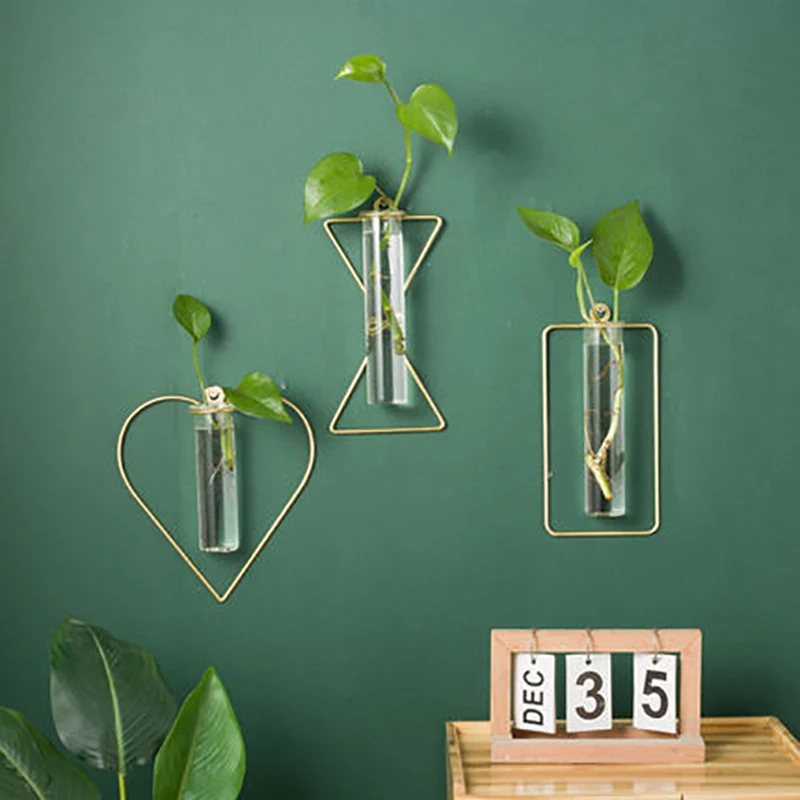 

Vase Home Decor Hydroponic Test-Tube Glass Decoration Wall Nordichanging Flower Pot Room Hanging Basket Container