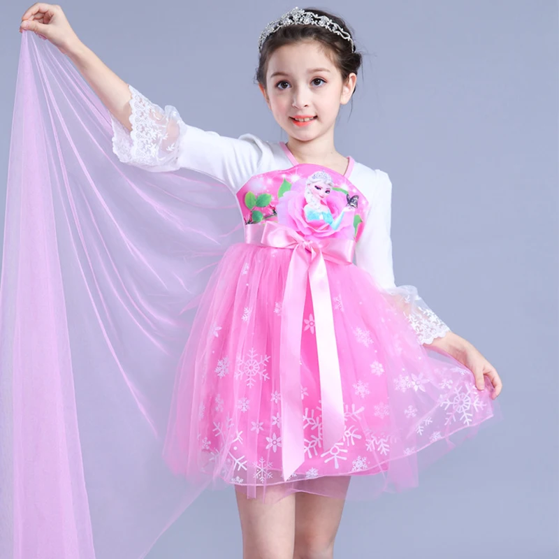 Розовые платья Эльзы для девочек детское кружевное платье принцессы с героями