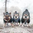 На зимнем меху мяч собака шляпа Кепки теплый и ветрозащитный Pet Шапки Вязание метод шапка для щенка Головные уборы для собак Французский бульдог товары для домашних животных