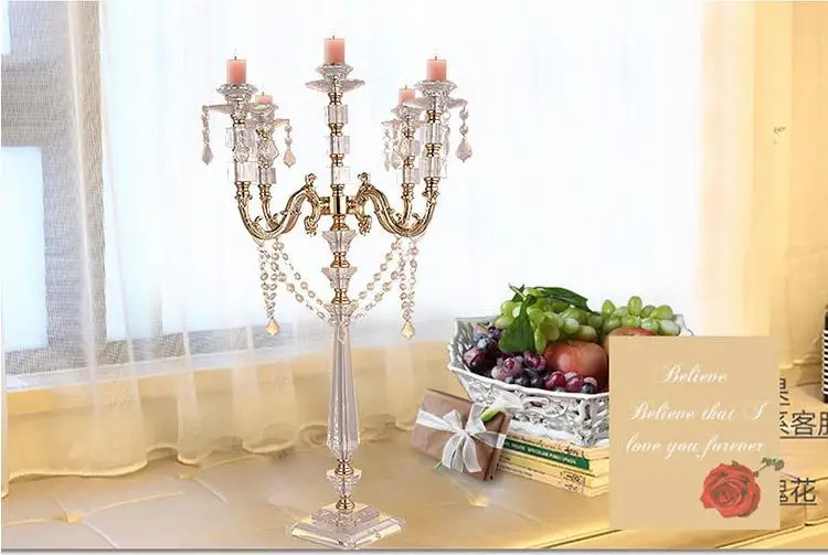 

15PCS/LOT Acrylic Candle Holders 5-arms Candelabras With Crystal Pendants 77CM/30" Height Elegant Wedding Centerpiece Wholesale