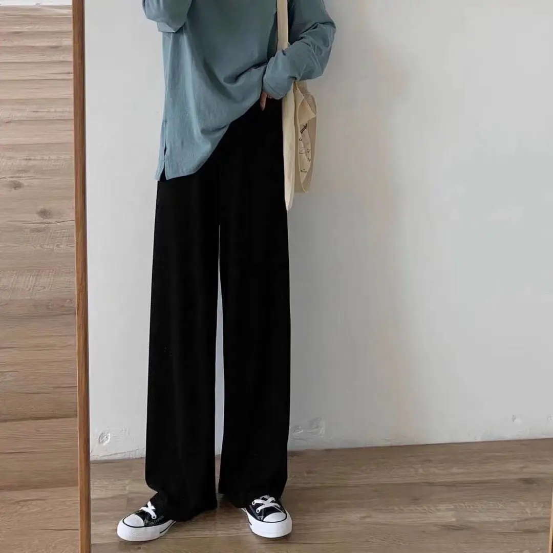 

Новые широкие брюки ZAZA из ледяного шелка, повседневные модные повседневные брюки с высокой талией