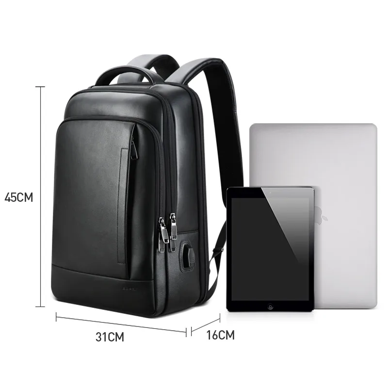 BOPAI рюкзак для ноутбука из натуральной кожи модный бизнес мужской компьютер usb