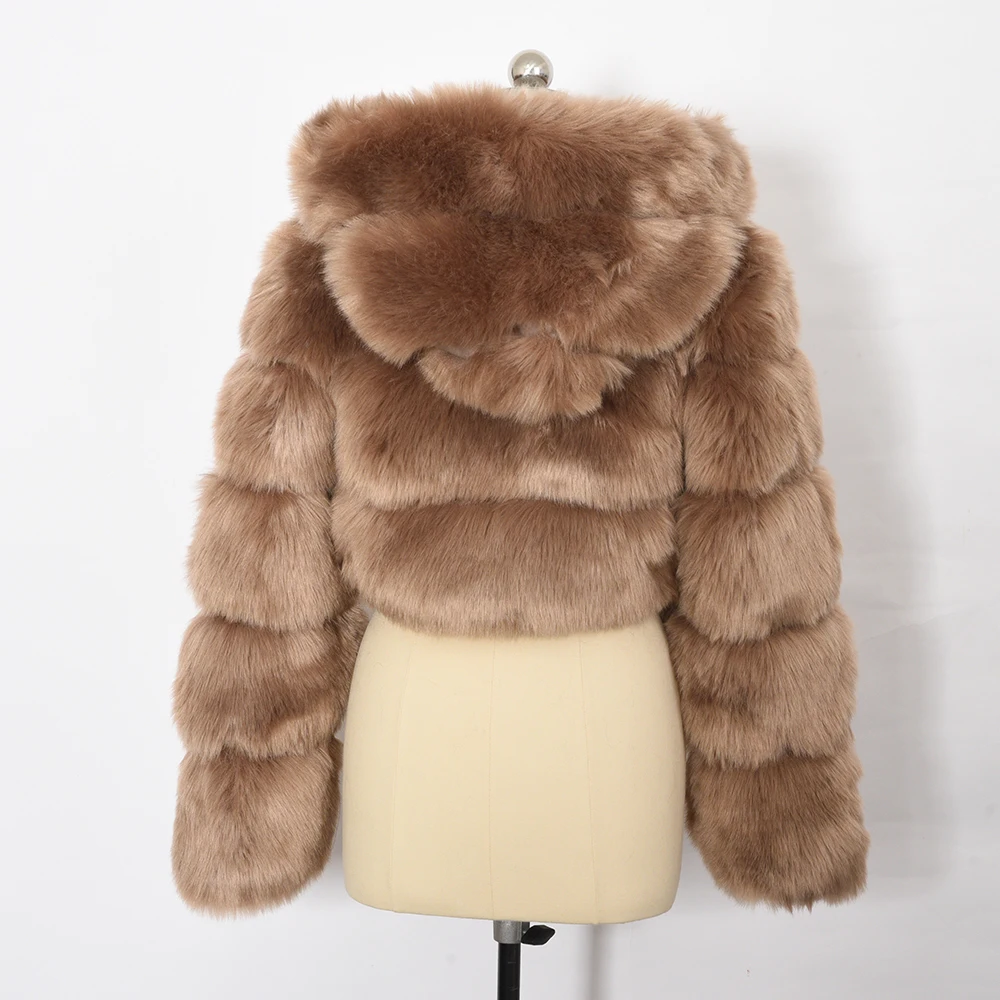 Новинка 2020 Женское пальто из искусственного меха короткое меховое с капюшоном