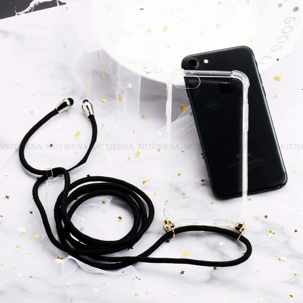 Transparent Phone Acrylic Airbag Case For iphone 7 8 6 6S Plus XS Max XR Lanyard Necklace Shoulder Neck Strap Rope Cord Cover |