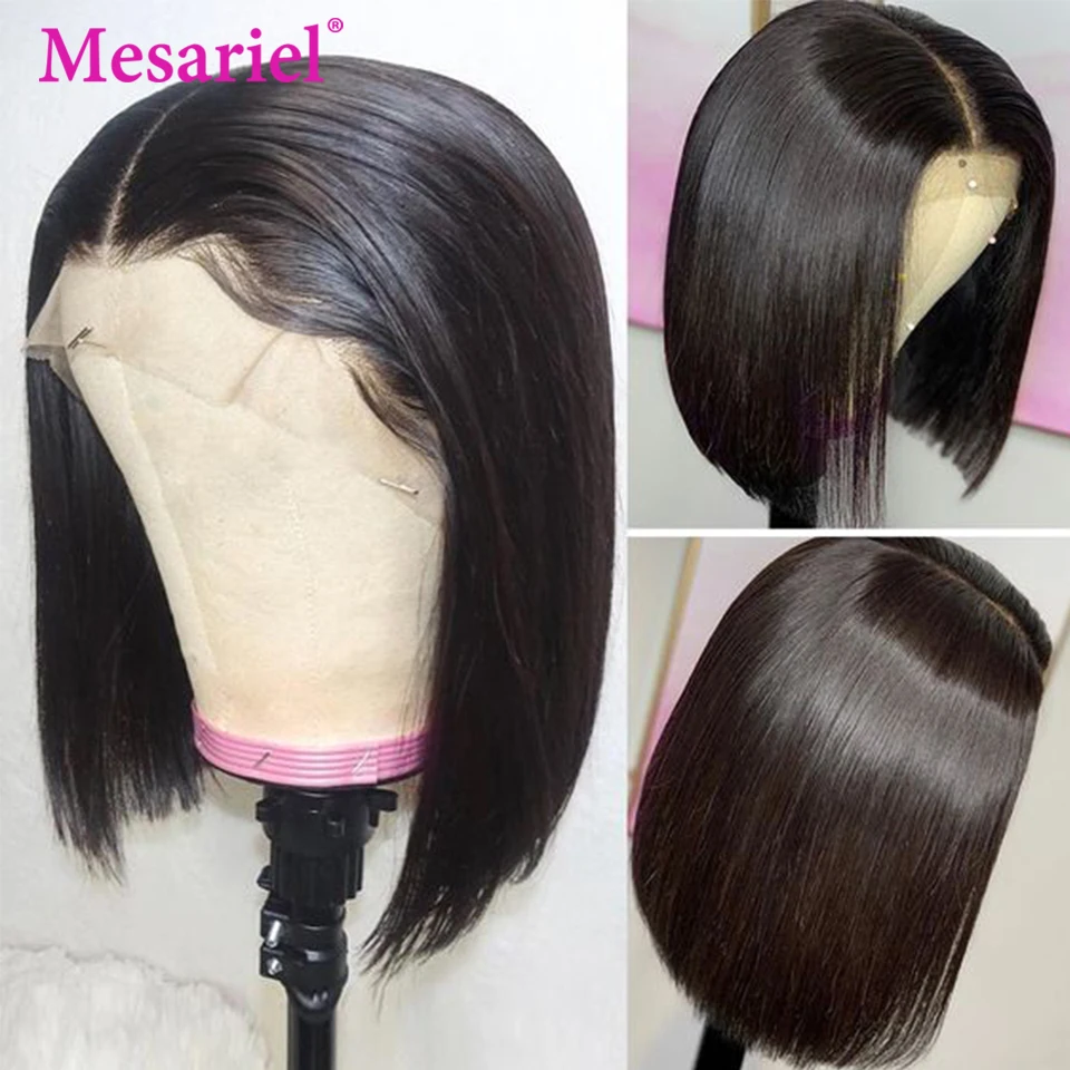 Mesariel Короткие 13*4 человеческие волосы на кружеве парики боб парик для черных женщин Remy бразильский прямой фронтальный парик 150 плотность M