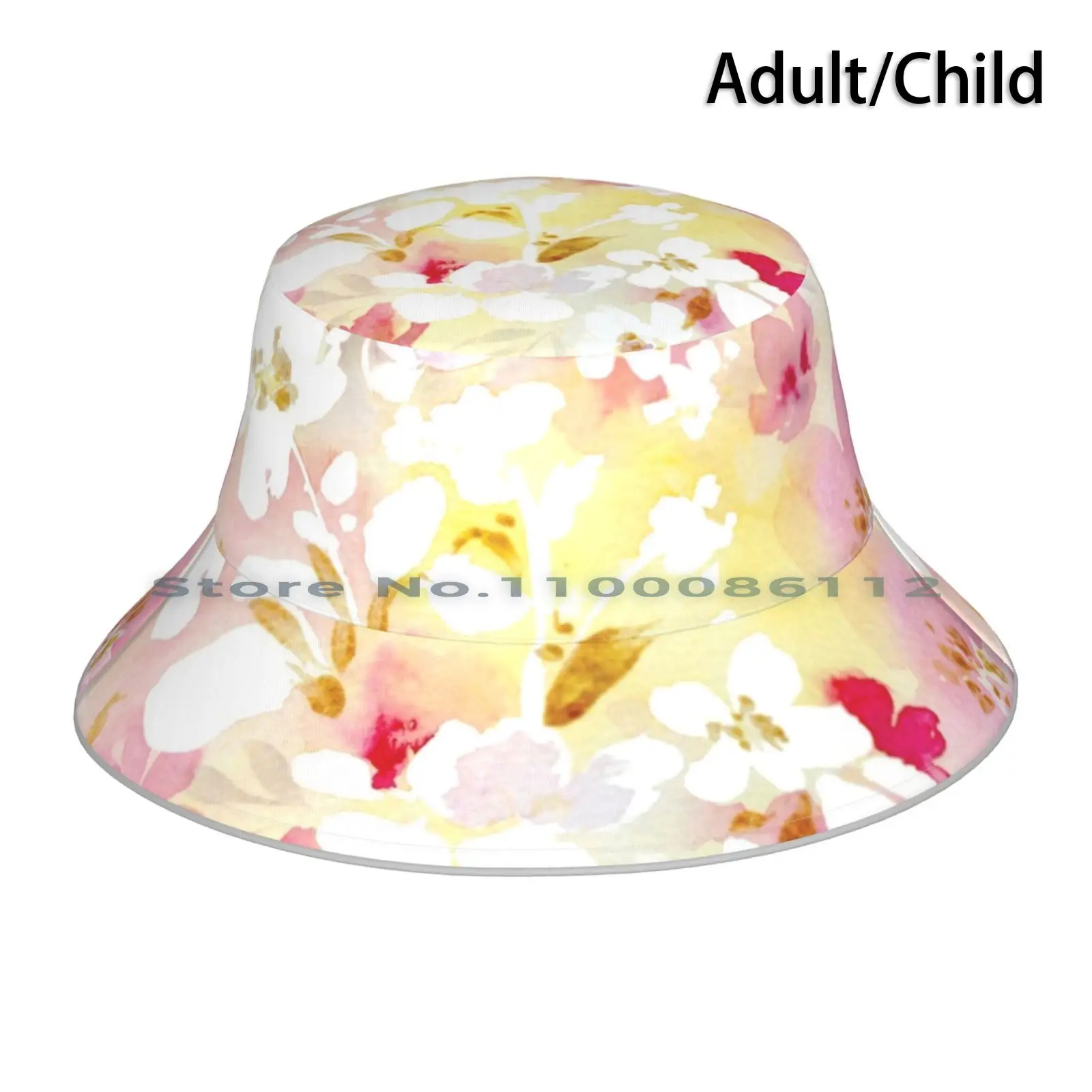 

Cherry Blossom Watercolor Bucket Hat Sun Cap Cherry Blossom Blossoms Sakura Pink Flowers Floral Golden Heartofanna Abstract