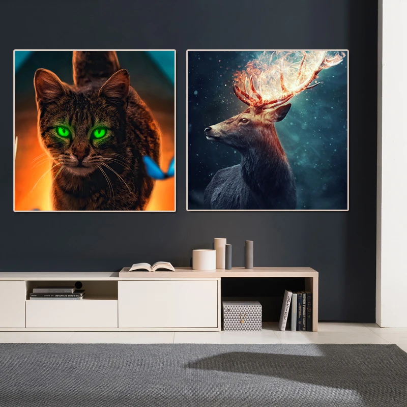 Настенная картина на холсте абстрактная фотография кошка олень леопард картины