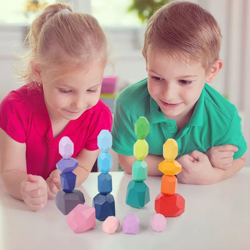 

Деревянные сборные строительные блоки с балансировочным камнем, головоломки, игрушки для детей, строительные блоки, игрушки Монтессори, цв...