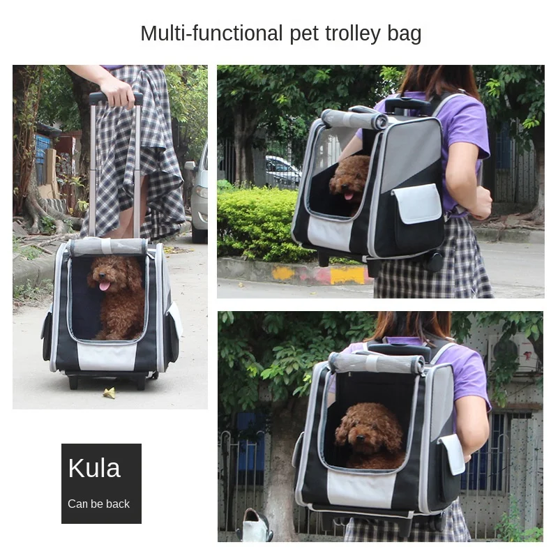Pet bag trolley dog backpack out shoulder cat box portable double wheel foldable Breathable | Дом и сад