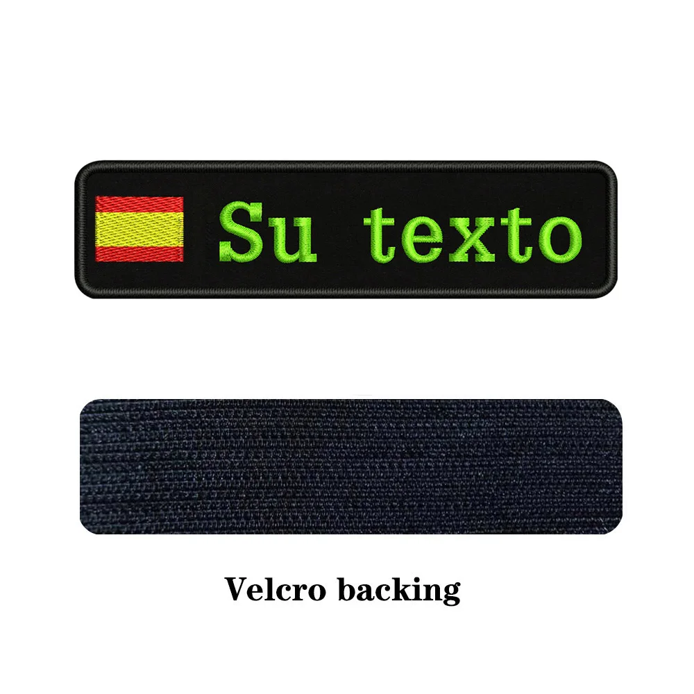 light green-Velcro На заказ Вышивка Флаг Испании имя или заплатка с текстом 10 см* 2,5 см значок Утюг на или липучке Подложка для одежды брюки рюкзак шляпа - Цвет: light green-Velcro