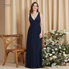 Шифоновое длинное платье для подружки невесты, с V-образным вырезом, без рукавов