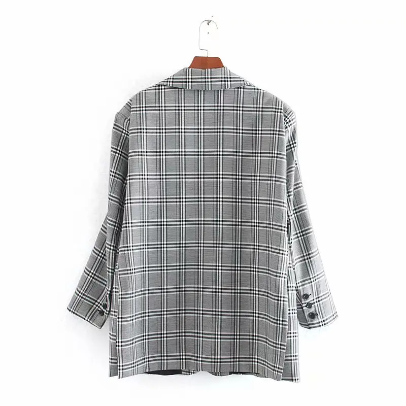 2019 ZA Winter Jacket Women Loose Plaid Blazer Coat Fashion Casual Long Sleeve Turn Down Collar Single Breasted Suit Jackets | Женская