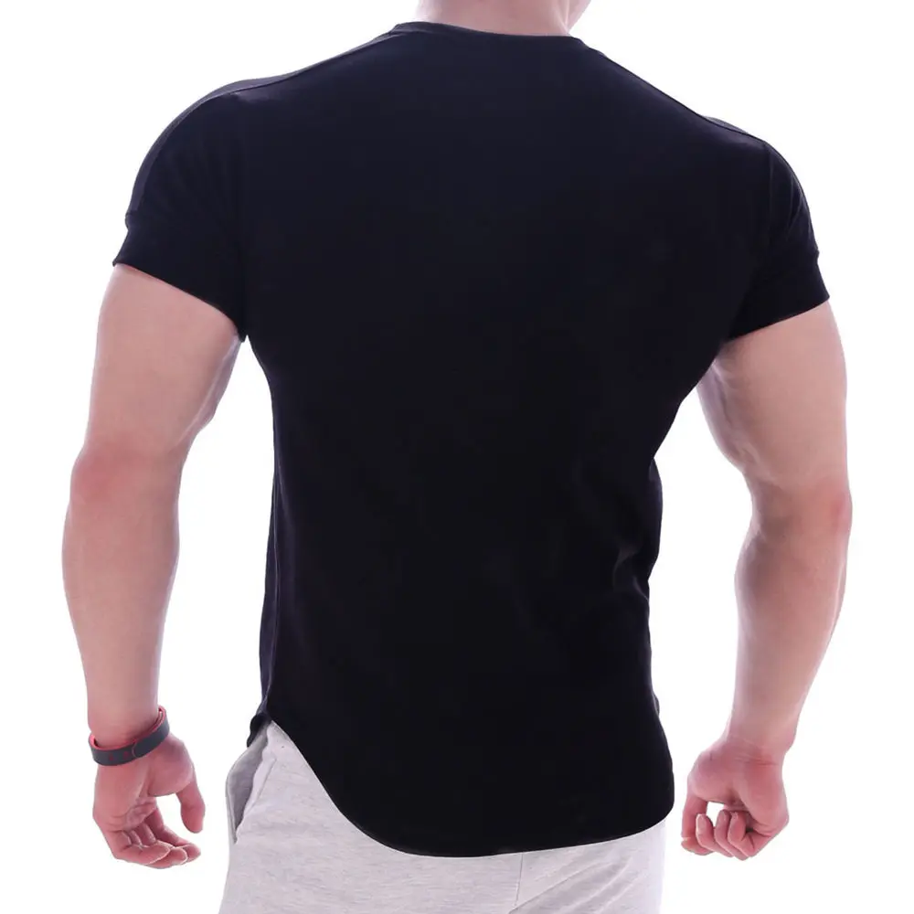 Black Gym t shirt Men Fitness Sport Cotton T-Shirt Male Bodybuilding Workout Skinny Tee shirt Summer Casual Solid Tops Clothing