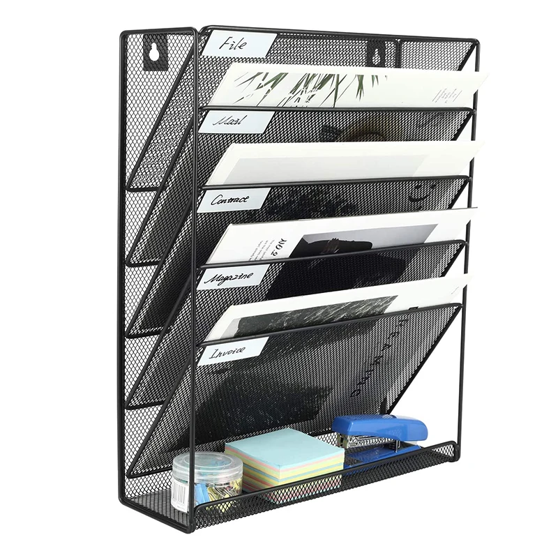 Creative Iron Wall-Mounted File Rack Five-layer Magazine Notebook Storage Shelf Home Office Supplies | Дом и сад