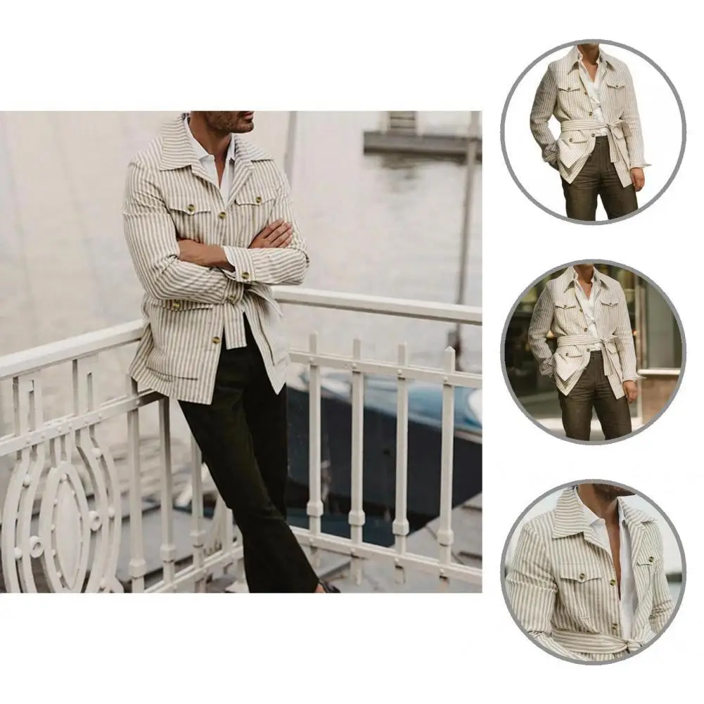 

Terrific Wear-resistant Stripe Men Coat Autumn Shirt Streetwear Soft