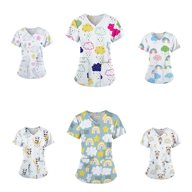 Униформа медсестры женские с V образным вырезом и короткими рукавами топы