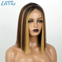 lativ sytnthetic short straight bob wig highlights color for women middle part 12inch wig natural looking wigs daily use hairs