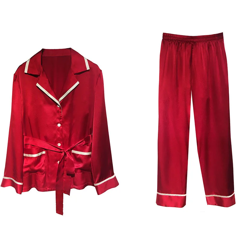 

Maison Gabrielle 2021 New Summer 100% Mulberry Silk Pajamas Set Loungewear Sleepwear for Women 2 Pieces Long Sleeve Pyjama Femme