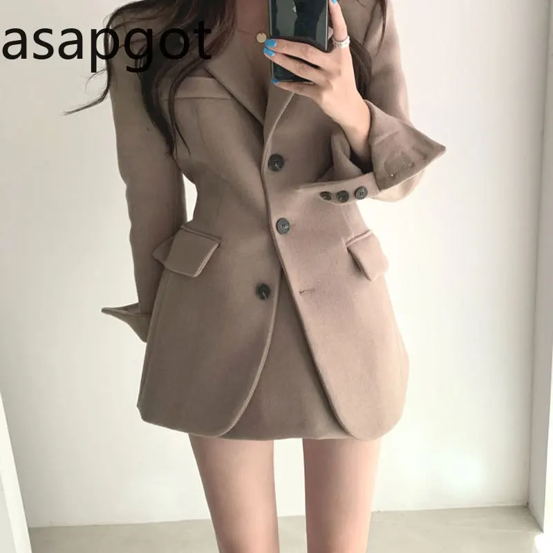 Женский винтажный шерстяной пиджак и юбка трапеция корейский стиль шикарная