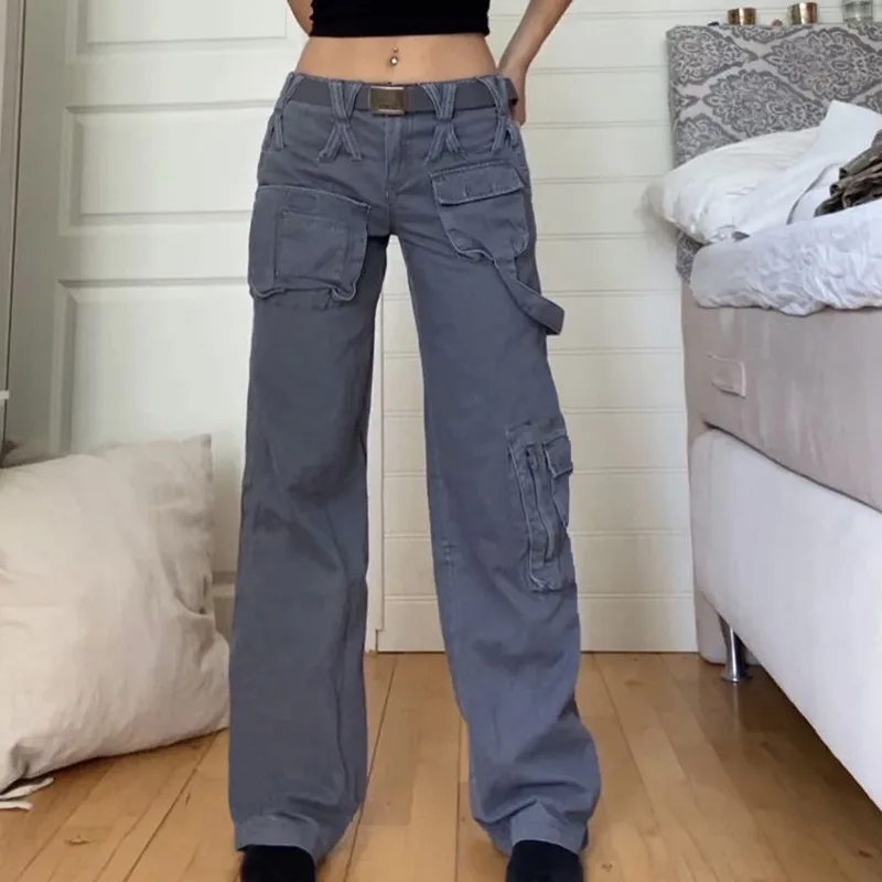 

Cargo Pants Women Vintage Streetwear Casual Oversized Pants Women High Waist Jeans Pockets Baggy Jeans Denim Trousers