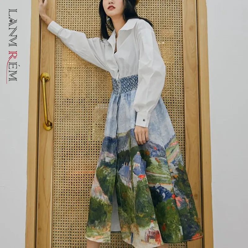 LANMREM 2021 Новая летняя модная женская одежда тонкая рубашка с отложным воротником и