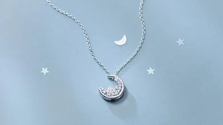 

Authentic LADY'S 100% REAL. 925 Sterling Silver fINE Jewelry White CRYSTAL aaa+ Moon Crescent pendant Necklace GTLx1761