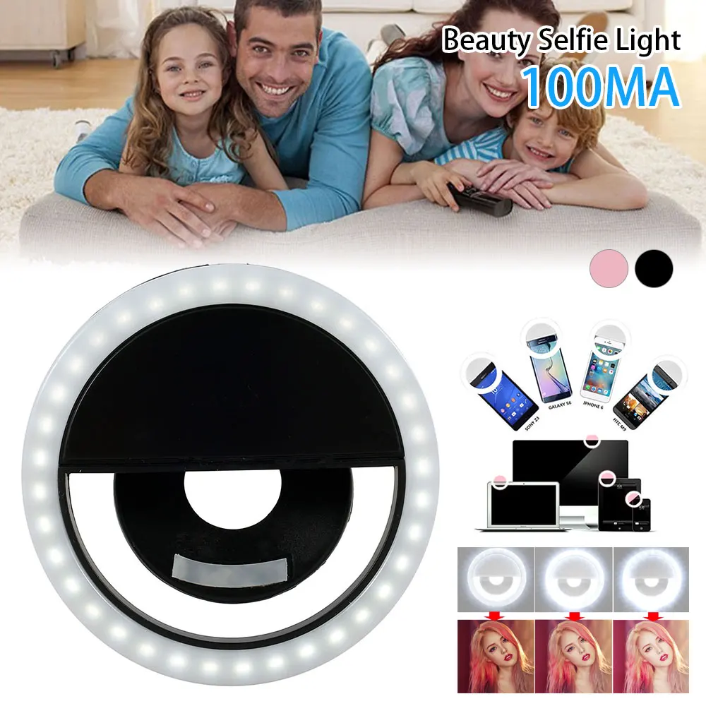 

Beauty Selfie Light Mobile Phone Light Clip Selfie 3 Brightness Dimmable LED Auto Selfie USB Makeup Mirror Light Flashlight