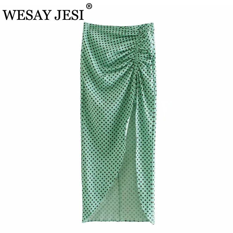 

WESAY JESI Women Clothes Skirt TRAF ZA Fashion Ruffles Split Fold Skirt Elegant High Waisted Casual Skirt Solid Simple Ladies