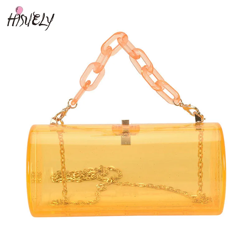 

2022 new personality cylinder box small bag female summer acrylic transparent chain messenger jelly bag tide