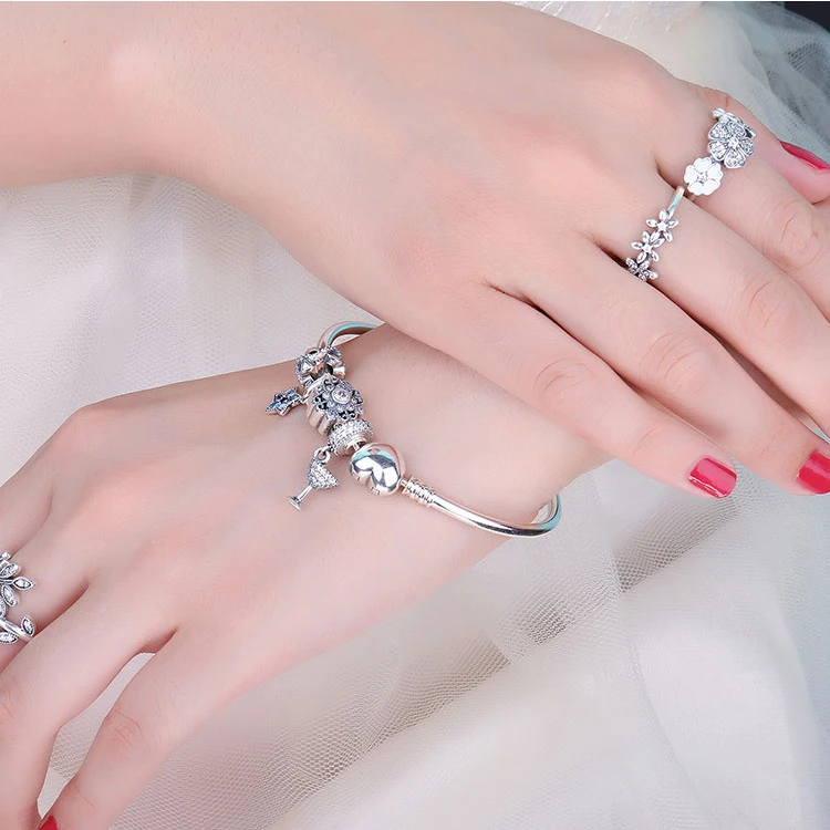 Jewelrypalace Аутентичные 925 пробы Серебряное сердце застежка Бусы, Браслет Браслеты для Для женщин 16-19 см простой дизайн Fine Jewelry