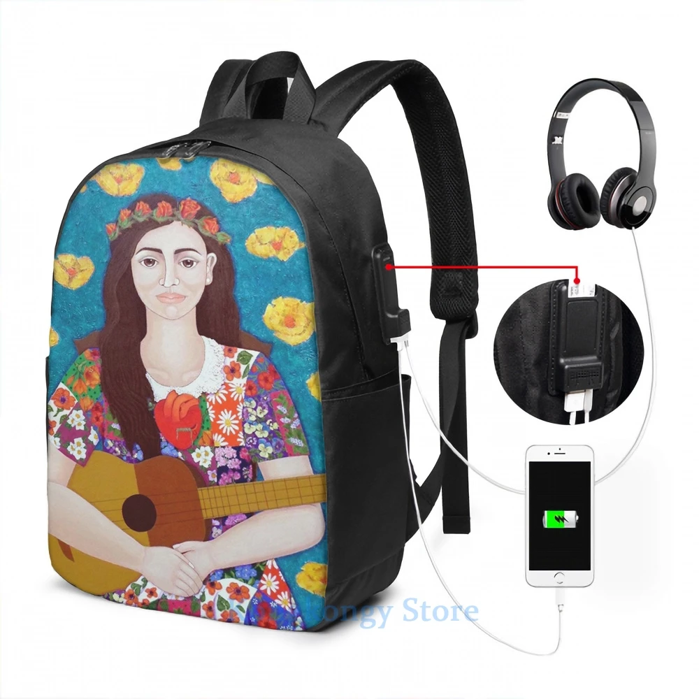 Забавный графический принт Виолетты Парра и песня садовник USB заряд рюкзак