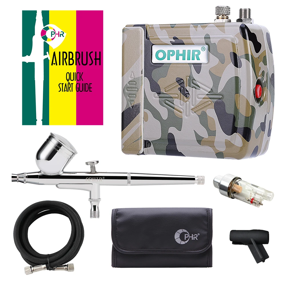 OPHIR Portable Golden Mini Air Compressor w/ 0.3mm Airbrush Kit for Cake Decorating Model Hobby Airbrushing _AC003G+AC004A+AC011