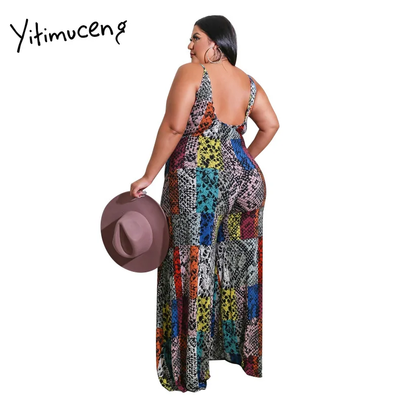 Yitimuceng 2XL 3XL 4XL 5XL большой Размеры комбинезон для женщин Повседневные принты майки