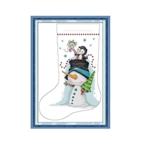 christmas stocking snowman 1cross stitch kit 14ct 11ct pre stamped canvas cross stitching embroidery diy handmade needlework