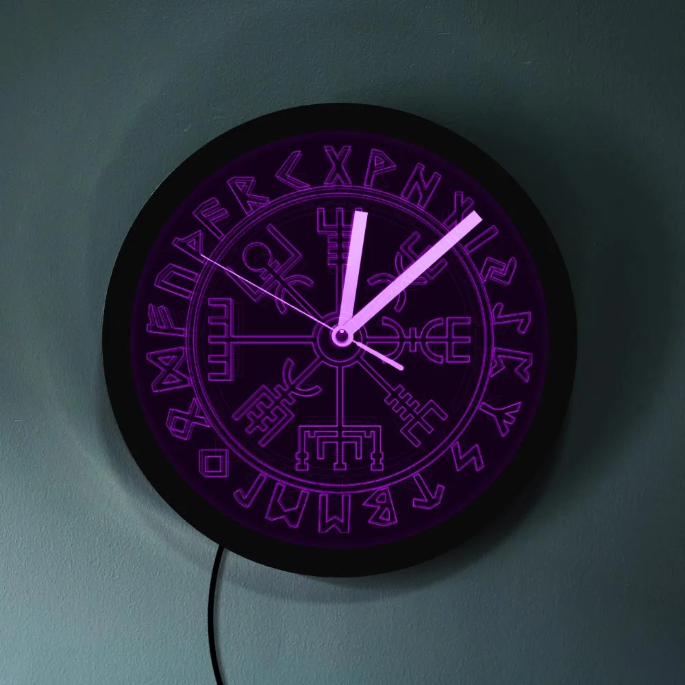 Настенные часы Vikings с символом руны большие светодиодный неоновые 3d компасом