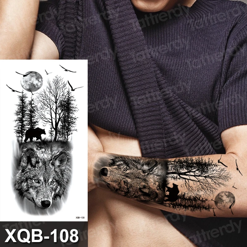 Временная татуировка наклейка лесная луна птица медведь животные татуировки