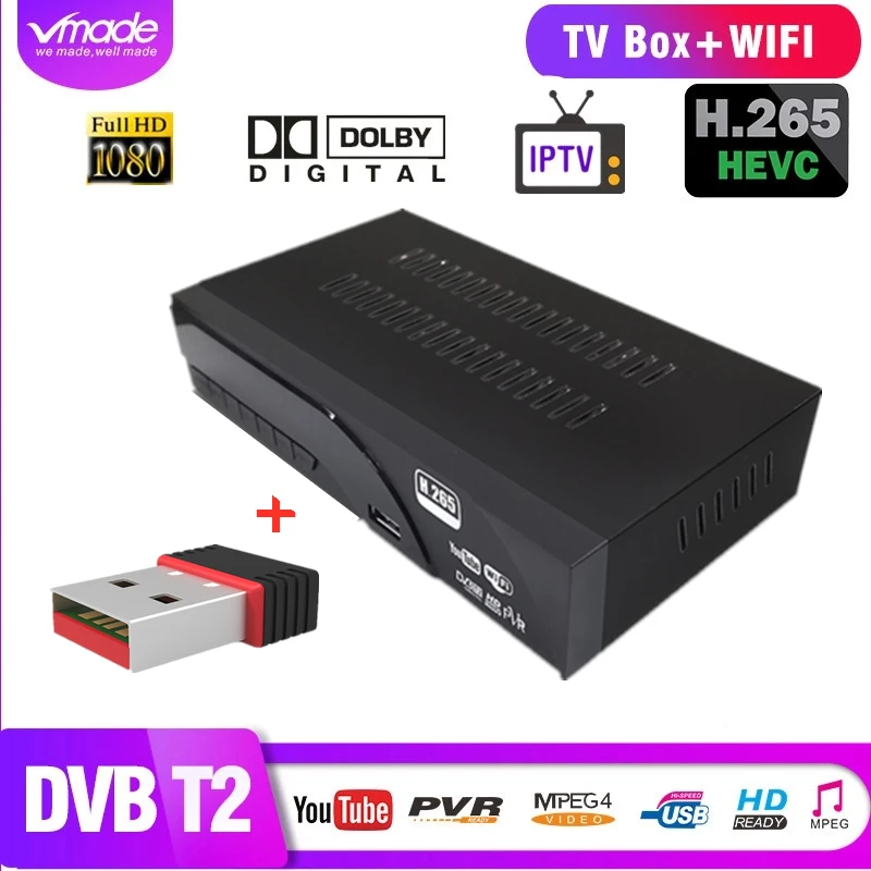 Vmade DVB-T2 H.265 с Wi-Fi DVB T2 в наземном ТВ приёмнике коробка с ТВ SCART поддержка AC3 Dolby Youtube TP ТВ приставка