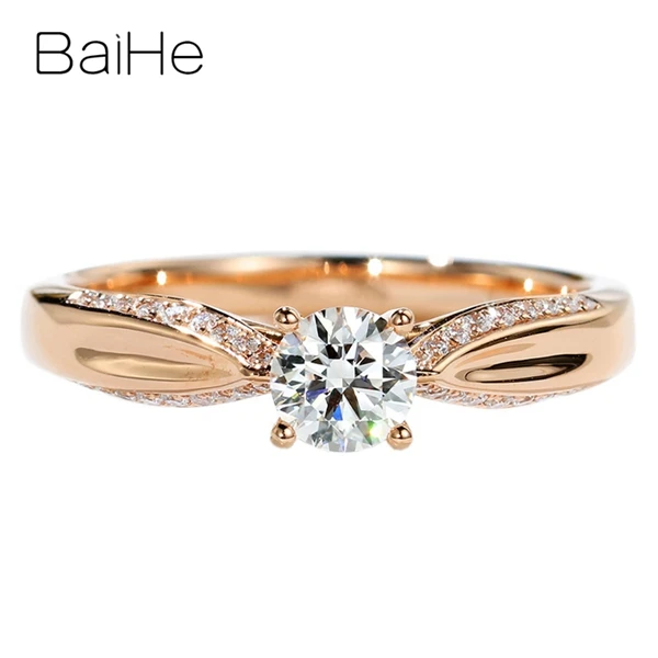 BAIHE Solid 14K розовое золото около 0,30-0.40ct Сертифицированный H/SI круглый натуральные бриллианты украшения для помолвки Подарочное кольцо