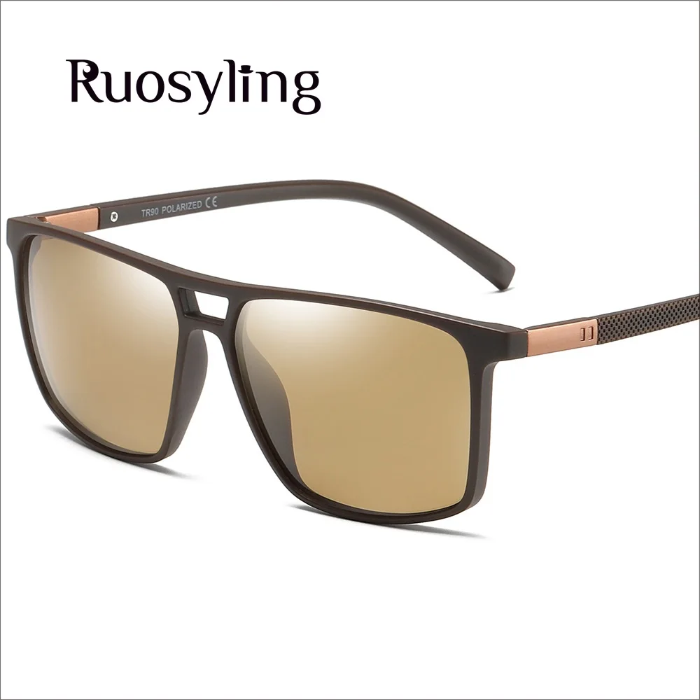 Brown Brown Ruosyling повседневные мужские поляризованные солнцезащитные очки TR 90 сверхлегкие очки с оправой УФ 400 TAC 1,1 линзы матовые черные темные очки Италия - Цвет линз: Brown Brown