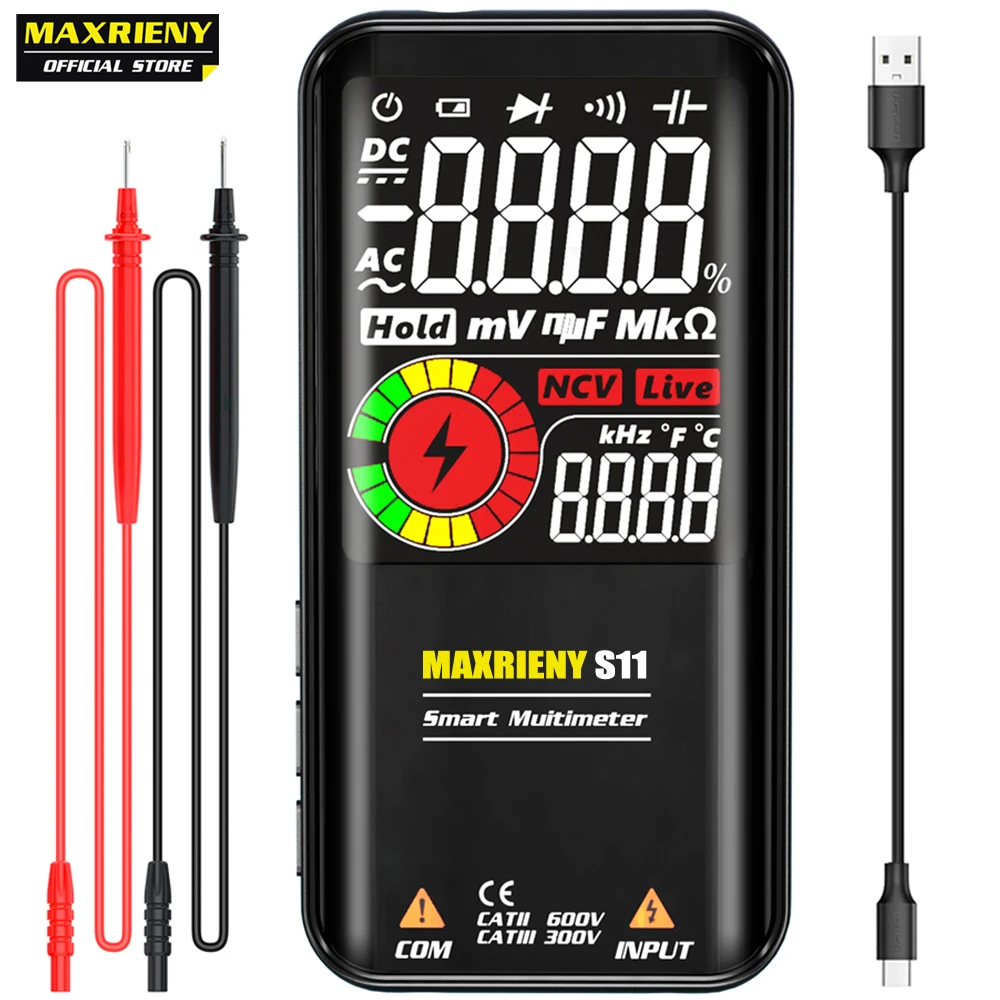 Цифровой мультиметр MAXRIENY S10/11, 9999, Интеллектуальный постоянный ток, переменный ток, конденсатор напряжения, Ом, диод, NCV, Гц, тестер DMM с перезаряжаемой батареей - изображение