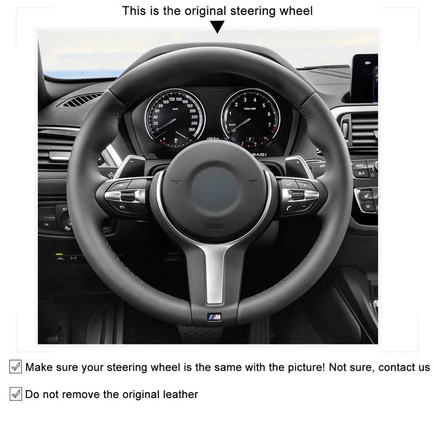 Черный чехол на руль из натуральной кожи для BMW M Sport F30 F31 F34 F10 F11 F07 F45 F46 F22 F23 M235i