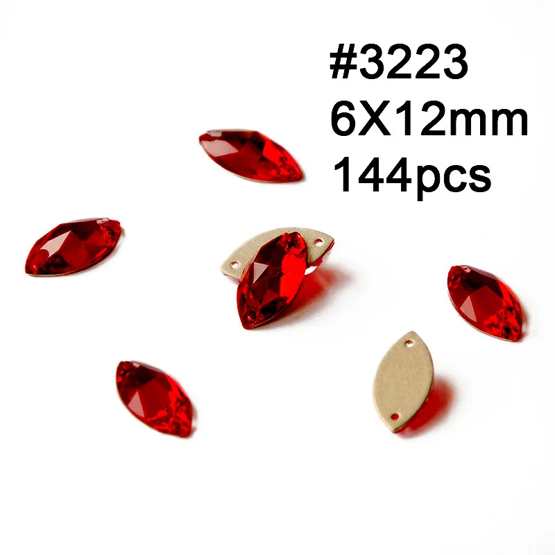 Navette 6X12mm 144pc Красные стразы Rivoli Cosmic Siam в форме капли, пришивные стразы с плоской задней стороной, стеклянные кристаллы, швейные Стразы для одежды - Цвет: Navette 6X12mm 144pc