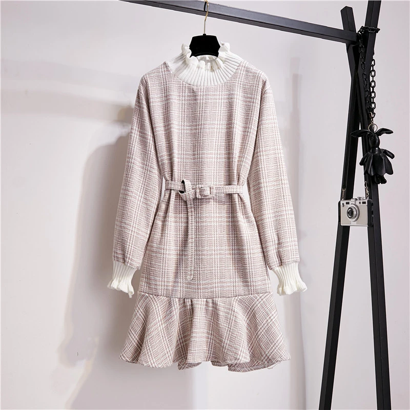 Зимнее клетчатое ТРАПЕЦИЕВИДНОЕ платье для женщин модное Повседневное