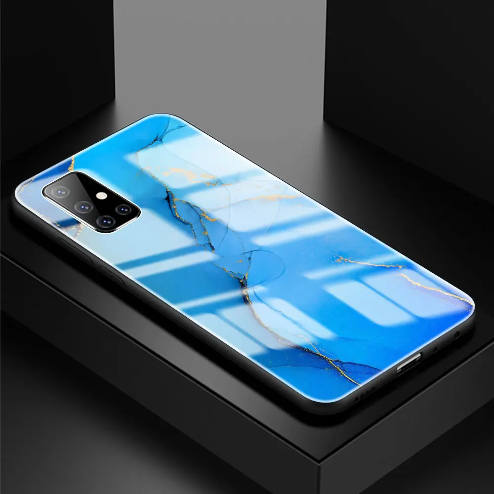 

Tempered Glass Case For Samsung Galaxy A51 A50 A71 A70 A31 A30 A21s A91 A10 A40 Phone Cover Sac Colorful Marble