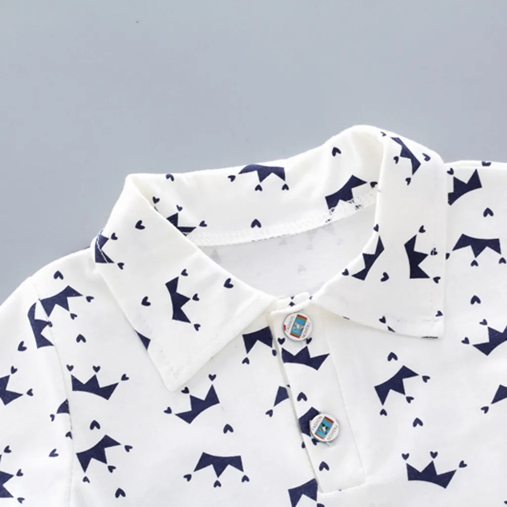 

Fashion Newborn Baby Clothes Suit Toddler Kids Baby Boy Short Sleeve Crown Pattern Shirt Tops+ Denim Pants Set