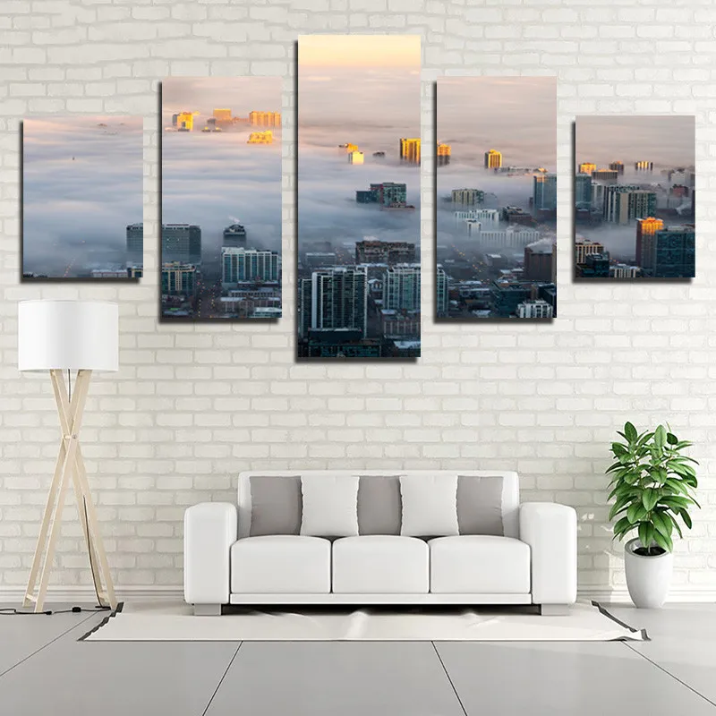 5 шт. городской пейзаж в тумане плакат холст HD печать картина Картина гостиная